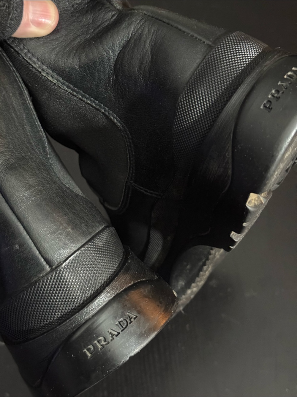Prada Men’s Size 9 Black Leather Boots, Chelsea, Chunky Lug Sole - Picture 5 of 13